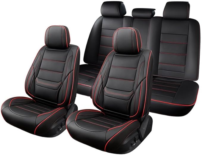 Car Seat Covers Custom Fit for Chevrolet/Chevy Colorado 2015-2026 , Premium Faux Leather Waterproof Car Seat Protectors with Lumbar Support, Breathable Anti-Slip Easy to install(Black&Red,Full set)