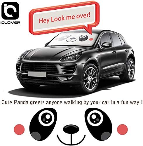IC ICLOVER Car Windshield Sunshade with Pet Design, Cute Cartoon Design Front Auto Car Windshield Sun Shade Folding Silvering Sun Visor - UV Coating for UV Ray Deflector (Panda)