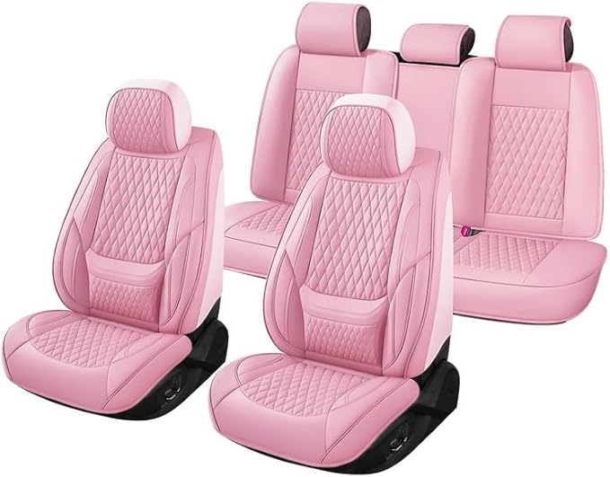 Car Seat Covers Full Set Custom Fit for Ford Escape 2001-2026 - Premium Faux Leather with Lumbar Support | Breathable, Waterproof, Anti-Slip, Durable (Pink,Full Set)