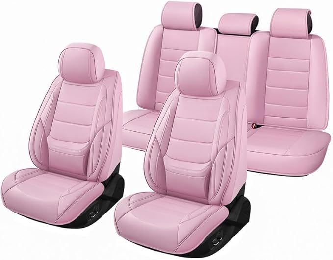 Car Seat Covers Full Set Custom Fit for Pontiac Vibe 2003-2010 - Premium Leather with Lumbar Support, Breathable, Anti-Slip & Excellent Seating Experience (Pink, Full Set)