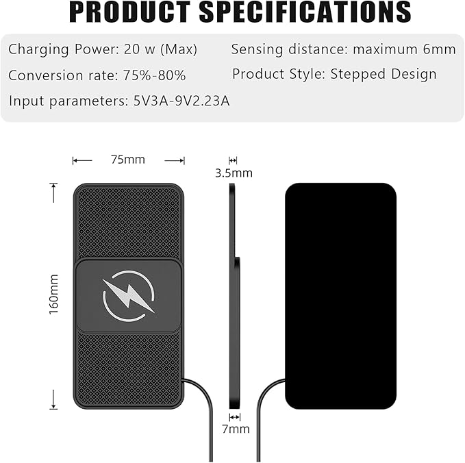 Wireless Car Phone Charger for Land Rover Range Rover Velar Range Rover P400, Type C/USB 20W Fast Charging Pad, Non-Slip Charging Station for Travel Home Office Desk, Lightweight, USB