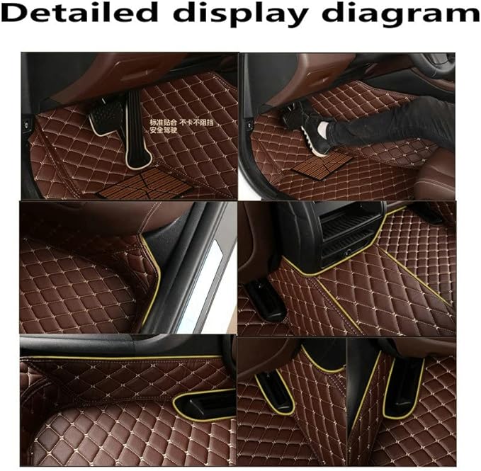 KaiLaiCarCustom Automotive Car Floor Mats for 99.99% Sedan SUV Sports Car Men Women Protection Full Coverage Pads Anti-Slip Leather Floor Lining (Brown + Black Beige, C- Diamond Double Spelling)