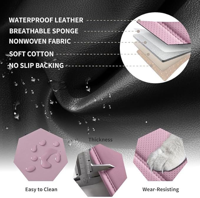 Car Seat Covers Custom Fit for Chevrolet/Chevy Colorado 2015-2026, Premium Faux Leather Waterproof Car Seat Protectors with Lumbar Support, Breathable Anti-Slip Easy to Install(Pink,Full Set)