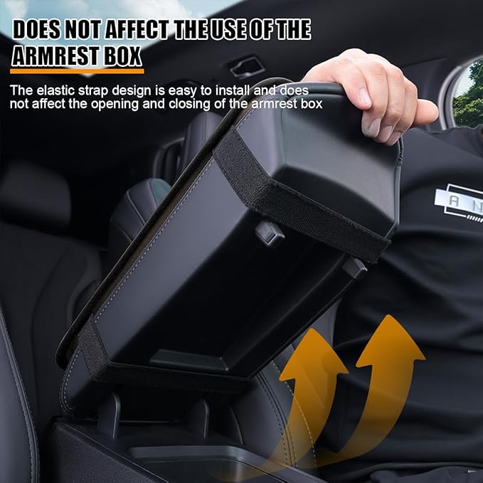Car Center Console Cover, PU Leather Vehicle Armrest Seat Box Cover Protector, Comfortable Automotive Interior Arm Rest Cushion Pad Accessories, Universal for SUV Sedan Truck (Yellow)
