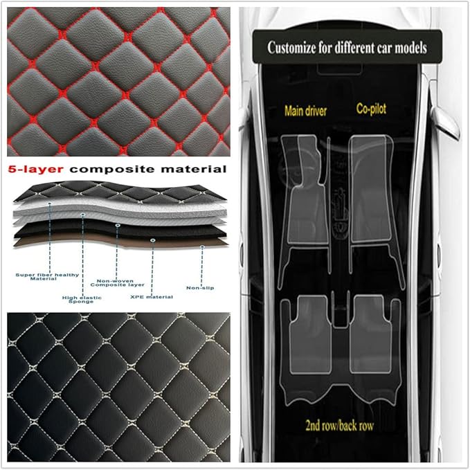 Custom Personalized Car Floor Mats - Luxury Full Coverage All Weather Cars Mats, Anti-Slip Leather Car Mat Set, Custom Floor Mats Fit for 99% of Cars, SUVs & Trucks (Blue, A-Diamond)