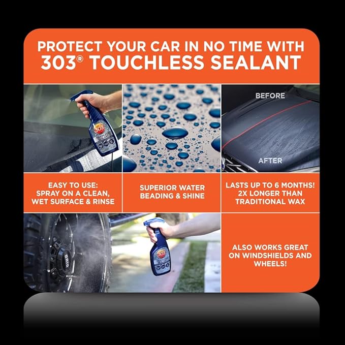 303 Products Touchless Sealant - SiO2 Water Activated Paint & Glass Protection - Spray On, Rinse Off - Lasts 2X Longer Than W- Deep, Wet Shine, 32 fl. oz. (30394CSR)