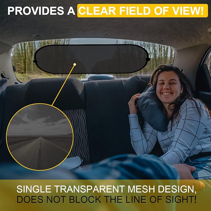Car Rear Window Sunshade with Suction Cup, Sun UV Rays Protection for Car Back Window, Sunlight Shield Blocker Mesh Cover for Rear Facing Seats, car Accessories for Baby, Pets, Children (39"x19"/Rear)
