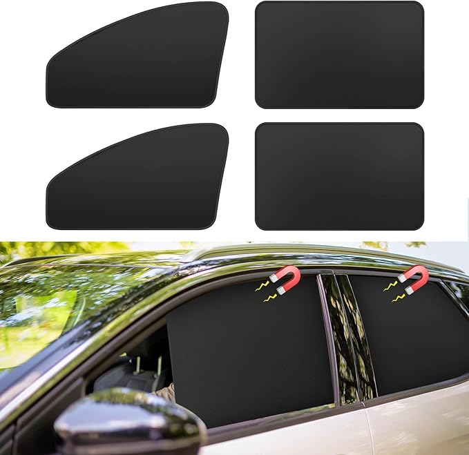 Car Curtains for Side Window - 4 Pcs Thicken Privacy Sun Shades Magnetic 100% Block Light Car Window Covers with Cooler Feeling (Thickset, 4pcs)