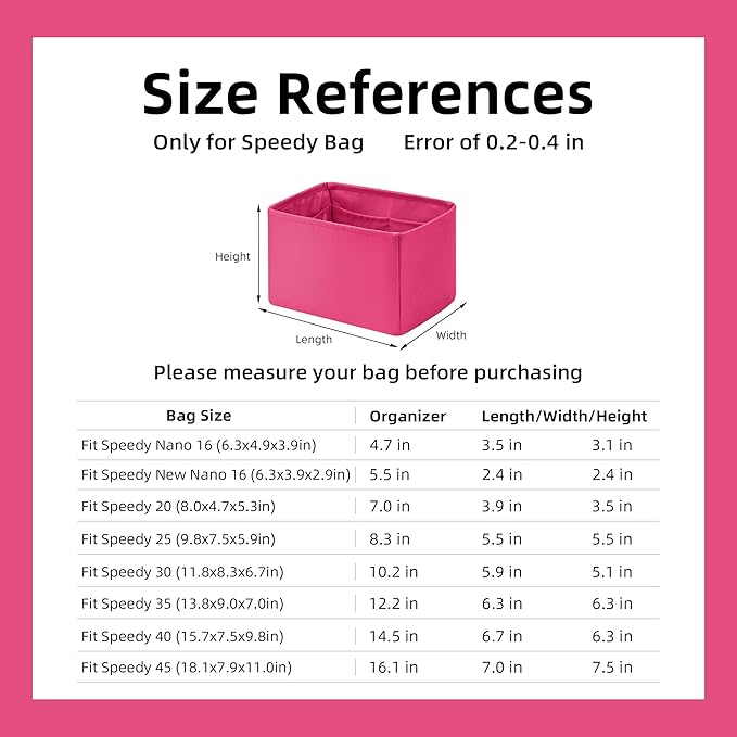 DGAZ Silk Purse Organizer Insert Fits LV Speedy 16/20/25/30/35/40/45 bags,Silky Smooth Bag Organizer,Luxury Handbag & Tote Shaper(Rose pourpre,SP20)