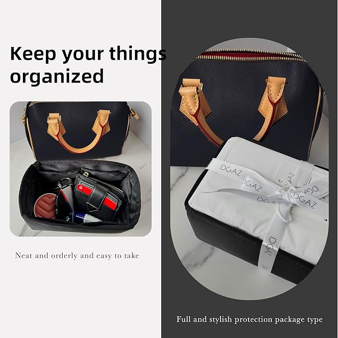 DGAZ Silk Purse Organizer Insert Fits LV Speedy 16/20/25/30/35/40/45 bags,Silky Smooth Bag Organizer,Luxury Handbag & Tote Shaper(Black,SP40)