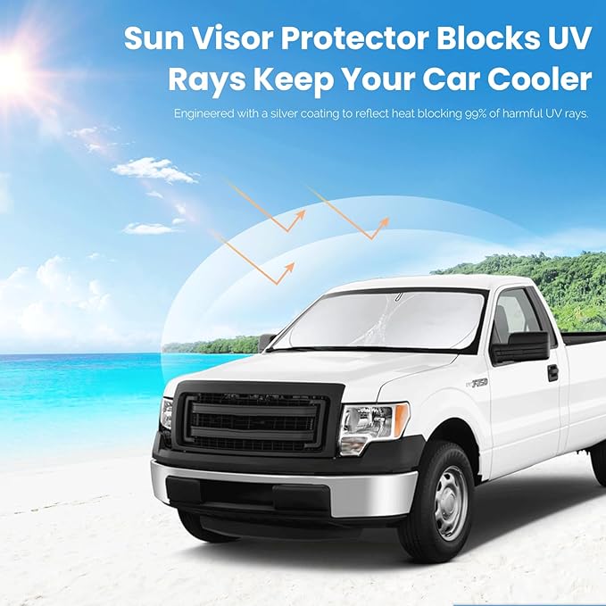 Foldable Windshield Sun Shades for 2021-2023 Nissan Frontier, Sunshade Cover Protector Custom Fit Nissan Xterra Armada Reflector Sun Visor Front Window Shade Cool Car Accessories-(61" x 33.5")