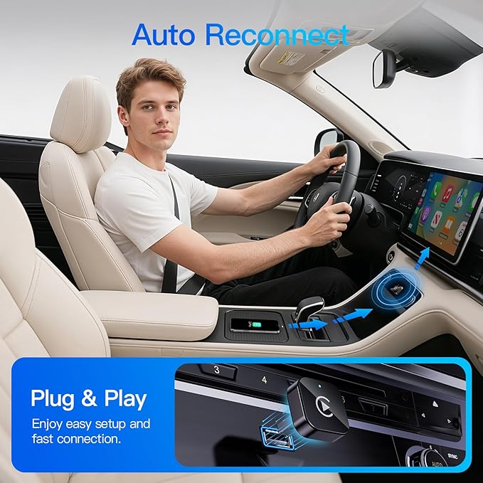 (2026 Upgraded) Wireless CarPlay Adapter for Apple iPhone&Android, Small Size,Plug and Play,Fast and Stable Connection Wireless Adapter for CarPlay&Android-No Latency to Screen(Black)