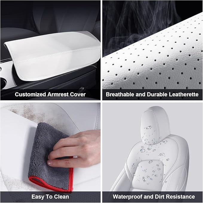AOMSAZTO Car Seat Cover for Tesla Model Y 2020 2021 2022 - Full Set Customized White Seat Covers (with Armrest Cover)