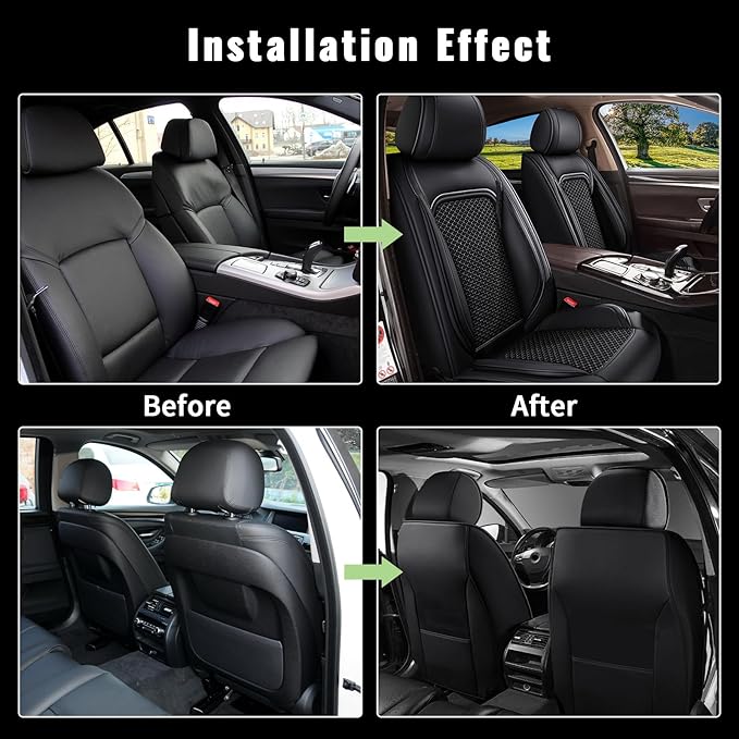 Car Seat Covers - Front Seats for Toyota RAV4 2013-2023 - Breathable Cooling Ice Silk Leather - Black