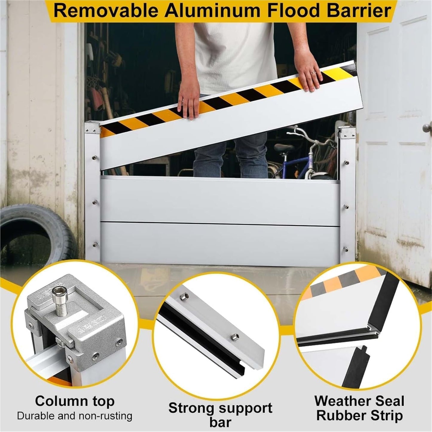 Reusable Heavy Duty Aluminum Flood Barriers for Home Exterior, Flood Protection Barriers Water Barrier Door Quick Detachable Garage Doors Detachable Mobile Rain Water Baffle ( H 55.1 inch L 1FT)
