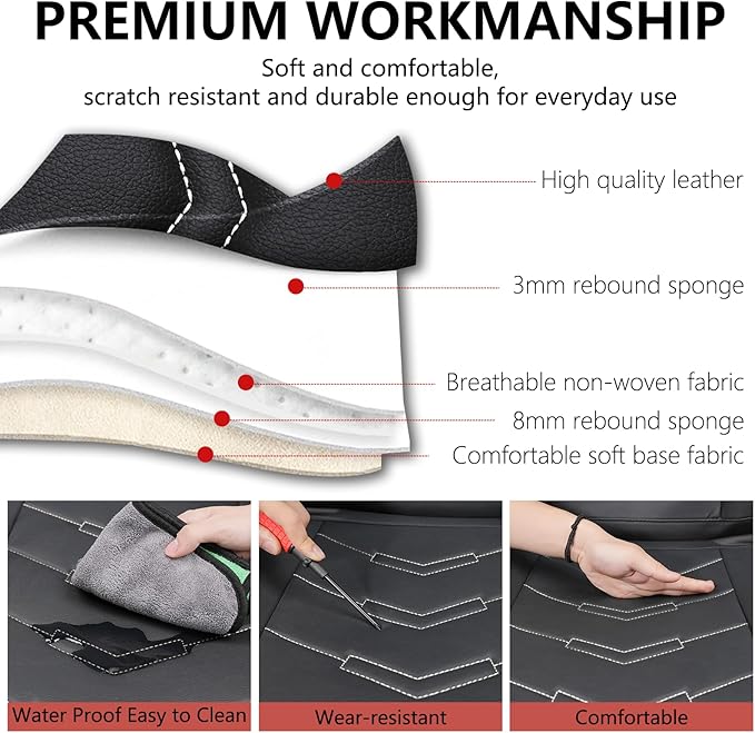 Car Seat Cover for Ford Explorer 2000-2025, Waterproof Durable Compatible Airbag, Premium Leather Seat Protector(5 Seats Standard,Black White)