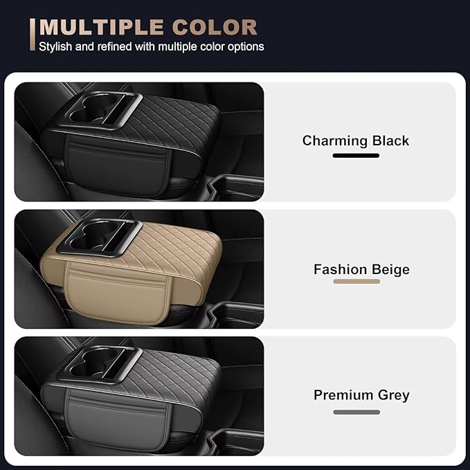Center Console Cover Fit for Corolla Cross Faux Leather Car Armrest Cushion with Storage Bags, Cup Holder & Phone Storage Multifunctional Middle Console Cover(Beige)