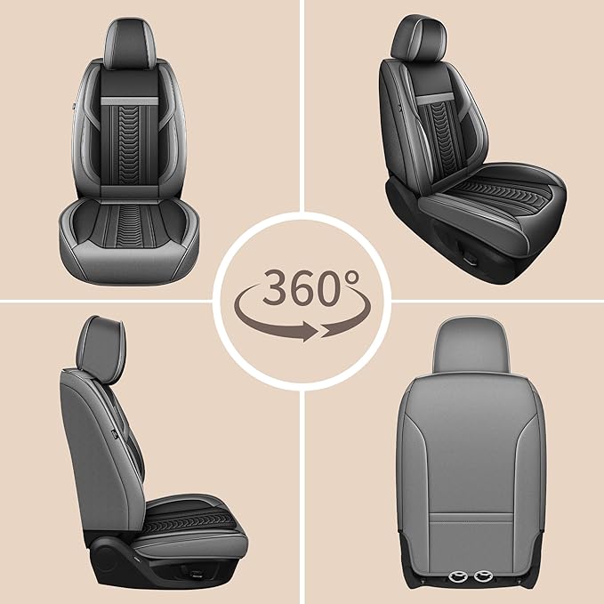 TTX LIGHTING for Toyota Prius 2003-2015 Seat Covers: Waterproof Leather Seat Protector with Airbag Compatible (2 Front Seats,Black&Gray)
