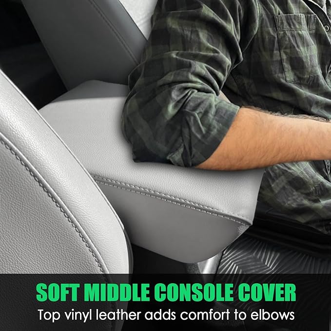 for Honda CRV 2017-2022 Center Console Cover - Vegan Leather Extra Soft Armrest Protector for Honda CR-V Interior Accessories 2017 2018 2019 2020 2021 2022(Gray)