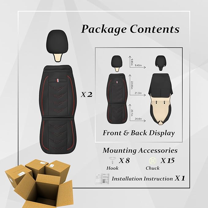 Car Seat Cover for Ford Explorer 2000-2025, Waterproof Durable Compatible Airbag, Premium Leather Seat Protector(2 Seats Standard,Black Red)