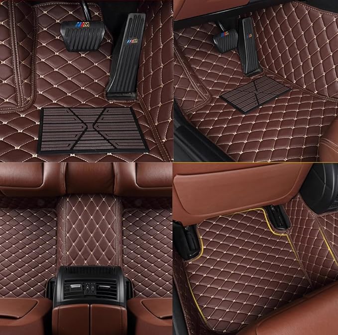Custom Personalized Floor Mats for Cars,Luxury Full Coverage All Weather Car Floor Mats,Anti-Slip Leather Car Mat Set ,Custom Floor Mats for 99% of Cars, Trucks & SUVs (Black Beige)