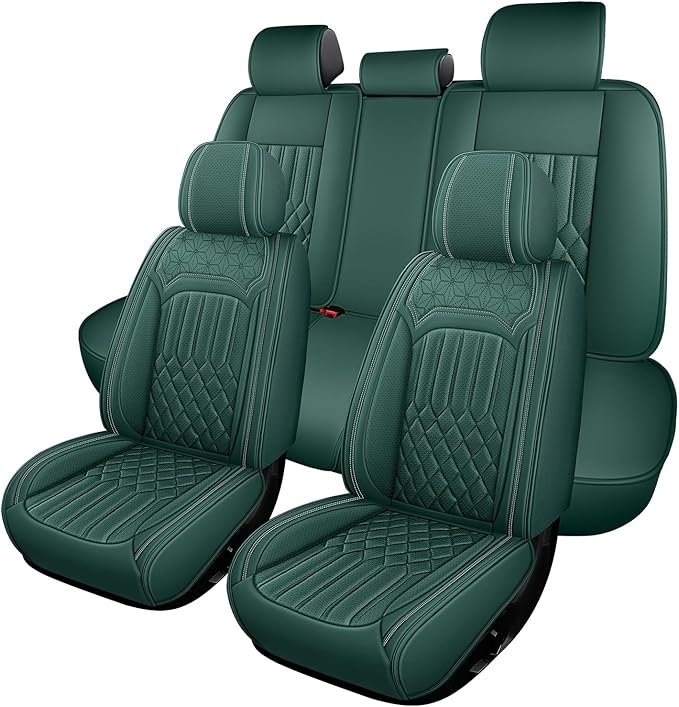 Car Seat Covers for Genesis GV70 2022-2025 2026, Full Set Nappa Leather Waterproof Breathable Anti-Slip Airbag Compatible Car Seats Protector, Car Interior Seats Cover (Green,+Pillow)