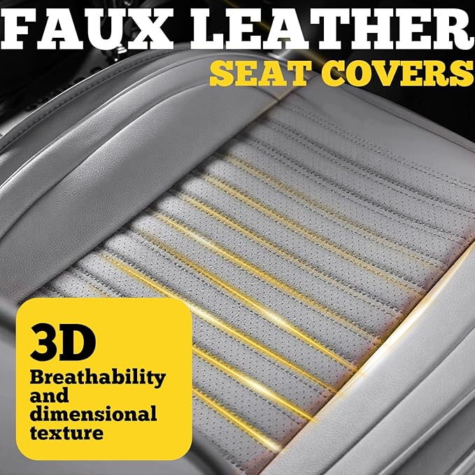 LINGVIDO Front Car Seat Covers, Faux Nappa Leather, Airbag Compatible and Waterproof Protectors for Sedans SUVs, Breathable Anti-Slip Interior for Commuters and Rideshare, Gray