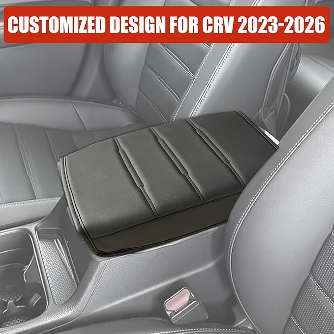 for Honda CRV 2026 2025 2024 2023 Center Console Cover - Vegan Leather Armrest Protector for Honda CR-V LX EX Sport Hybrid EX-L Sport Touring Hybrid Accessories 2023 2024 2025(Black Stitches)