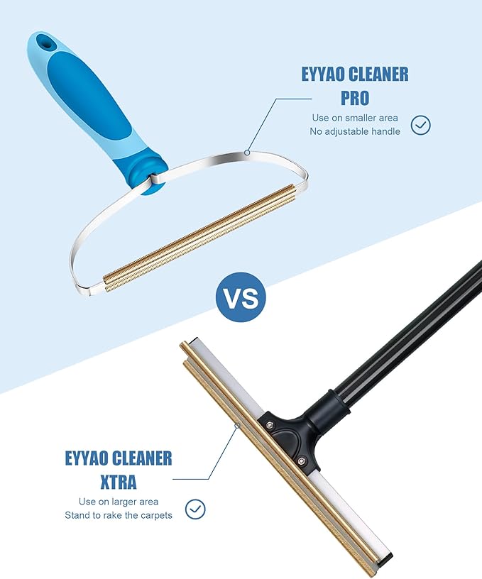 Carpet Rake for Pet Hair Removal, Reusable Dog Hair Remover with 47" Handle, Pet Hair Removal Tool with Innovative Metal Edge Design for Carpets, Rugs, Stairs, Pet Tower & Hard-to-Reach Places