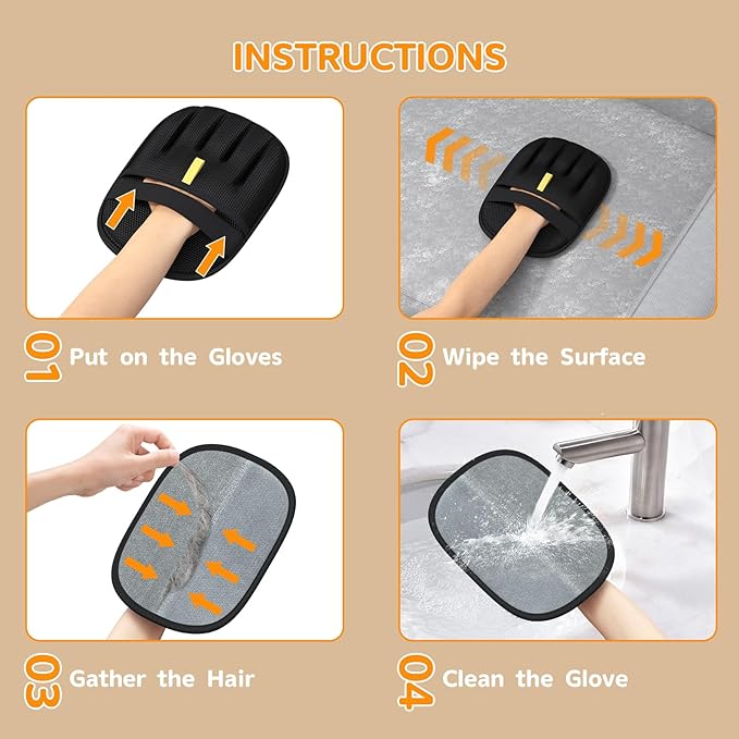 Pet Hair Removal, 2025 Newly Upgraded Five-Finger Electrostatic Pet Hair Removal Glove, Reusable Cat & Dog Hair Remover Tool for Clothing, Couch, Furniture, Carpet, Car Seat, Cat Grooming Glove -2 PCS