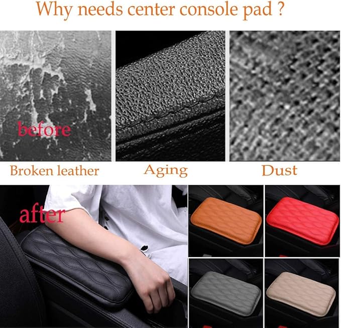 Auto Center Console Cover, Console Cover Armrest Pads, PU Leather Car Armrest Seat Box Pad Cushion Protector Universal Fit (Beige)