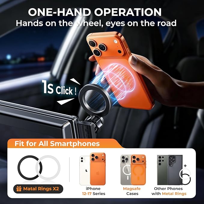 Car Phone Holder for Volkswagen VW Tiguan 2026 2025 (Only for 12.9-Inch Screen, Not for 15-Inch) 360° Rotation Magnetic Cell Phone Mount, Compatible with Magsafe, Does Not Affect Air Vent