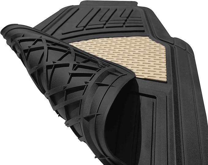 FH Group Automotive Floor Mats Tall Channel Black Universal Fit Full Set Climaproofâ„¢ for Most Sedan, SUV and Trucks, Trimmable Rubber Combo Small Car Seat Cover Design Heavy-Duty Floor Mats for Car