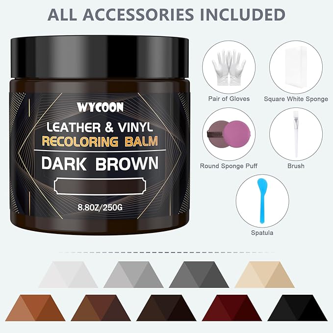 Leather Recoloring Balm & Color Restorer | Medium Brown Leather Dye, Paint & Repair Kit for Furniture, Couches, Car Seats, Shoes | Restore Faded & Scratched Surfaces