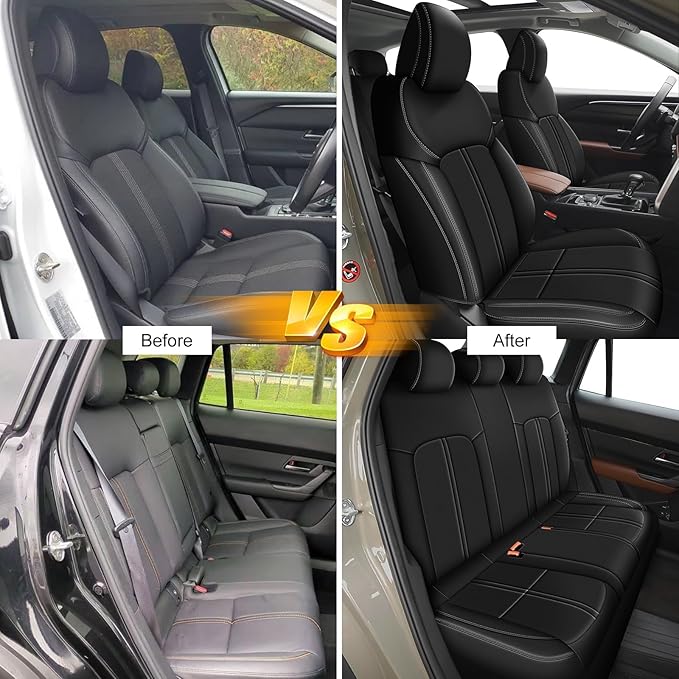 AOMSAZTO Custom Fit Seat Covers for Mazda CX50 2023 2024 2025 CX30 Car Seat Covers Full Set Black Faux Leather Compatible Airbag (New - CX50)