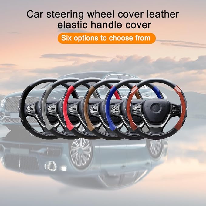Mandark Car Steering Wheel Cover, Elastic Sport Leather Vehicle Steering Wheel Protector, Non-Slip Soft Grip Padded Auto Interior Protective Accessories, 14.5-15 Inch Universal Fit(Black)