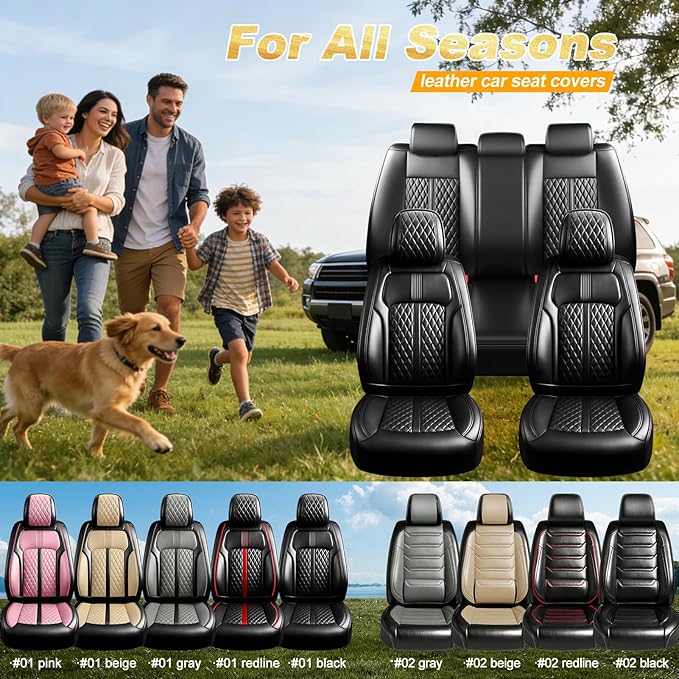 Fit Accord Car Seat Covers (Front Pair) for Select Honda Accord 2012-2026 - Premium Full Coverage Leather, Airbag Compatible, Waterproof & All Weather Seat Cushion Protector, Black
