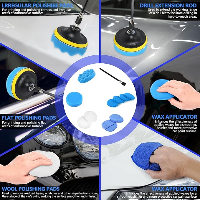 32Pcs Car Detailing Kit, Drill Brush Attachments with Detailing Brush Set and Tools Box, Blue Auto Cleaning Kit Interior for Dashboard, Wheels, Windows (C:32PCS-B)