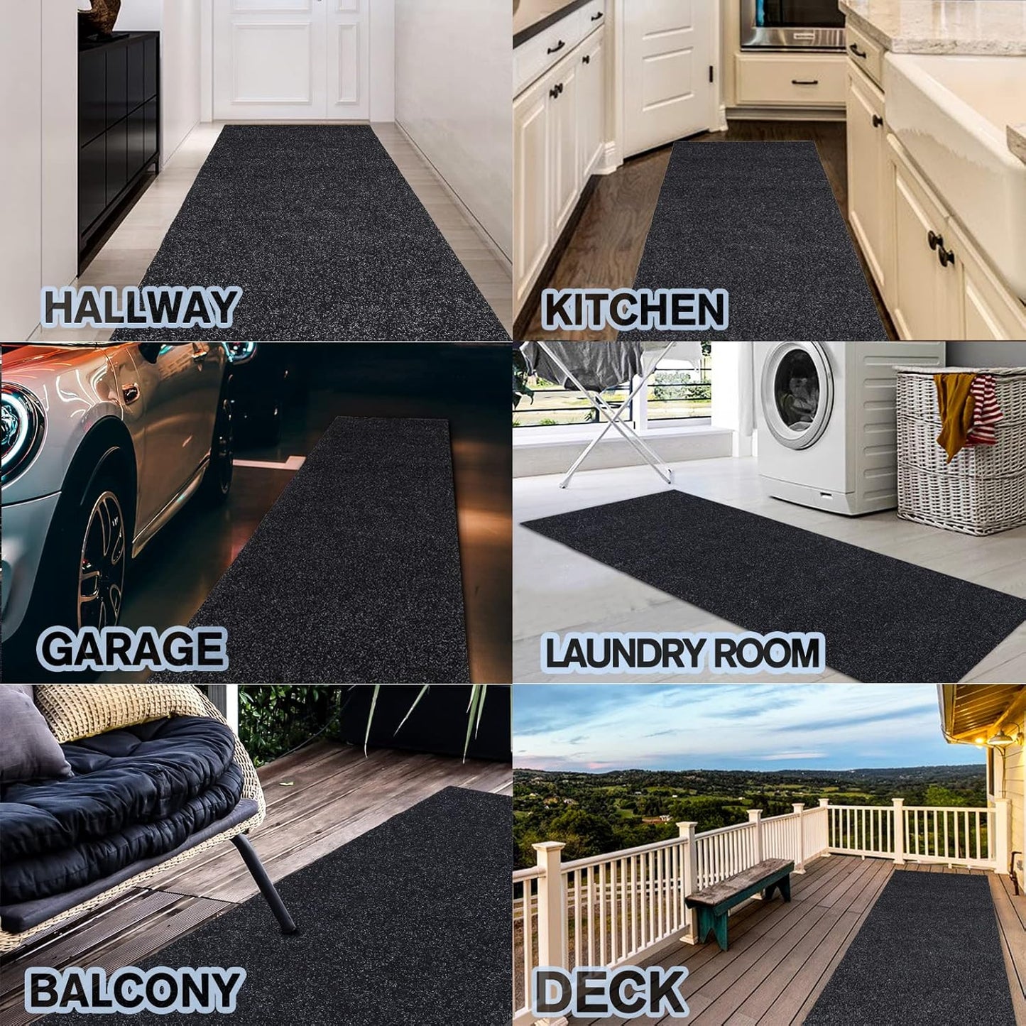 Custom Size Backed Non-Slip Area Rugs Runner, Easy Clean, Waterproof Runner Rugs for Hallway Entryway, Kitchen, Laundry, 3FT x 7FT, Black