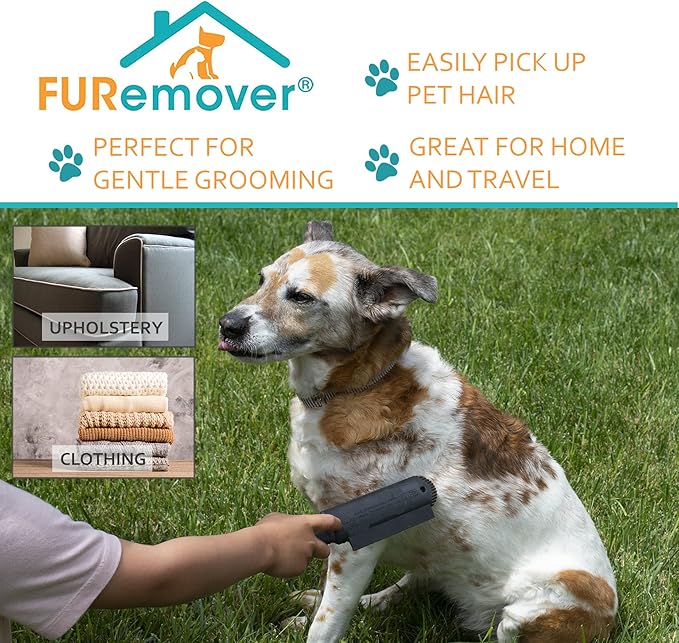 FURemover Plus Pet Hair Rubber Brush with Squeegee, Easily Remove Fur and Lint from Clothing, Carpets and Furniture, Gently Groom Dogs and Cats Wet or Dry, Black, 2 Pack