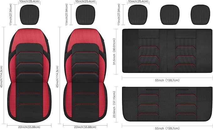 CAROMOP 3D Air Mesh Car Seat Covers 2 Front Seats,Breathable and Durable Seat Covers for Cars,Universal Fit for SUV,Vans,sedans, Trucks, Automotive Interior Covers(Black/Red)