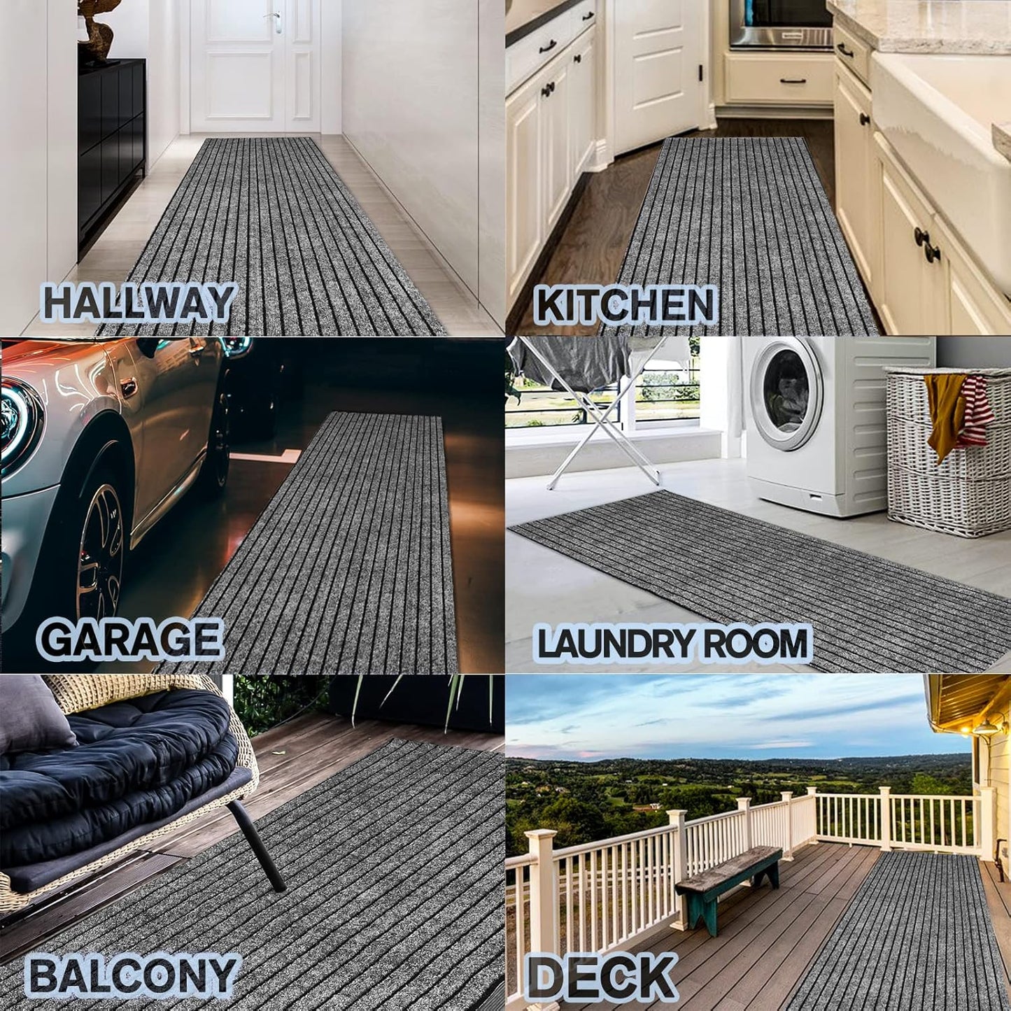 Custom Size Backed Non-Slip Area Rugs Runner, Easy Clean, Waterproof Runner Rugs for Hallway Entryway, Kitchen, Laundry, 4FT x 22FT, Gray Stripe