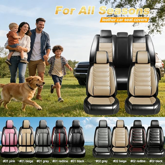 Fit Accord Car Seat Covers for Select Honda Accord 2012-2026 - Premium Full Coverage Leather, Airbag Compatible, Waterproof & All Weather Seat Protector, Front Pair Black+Beige