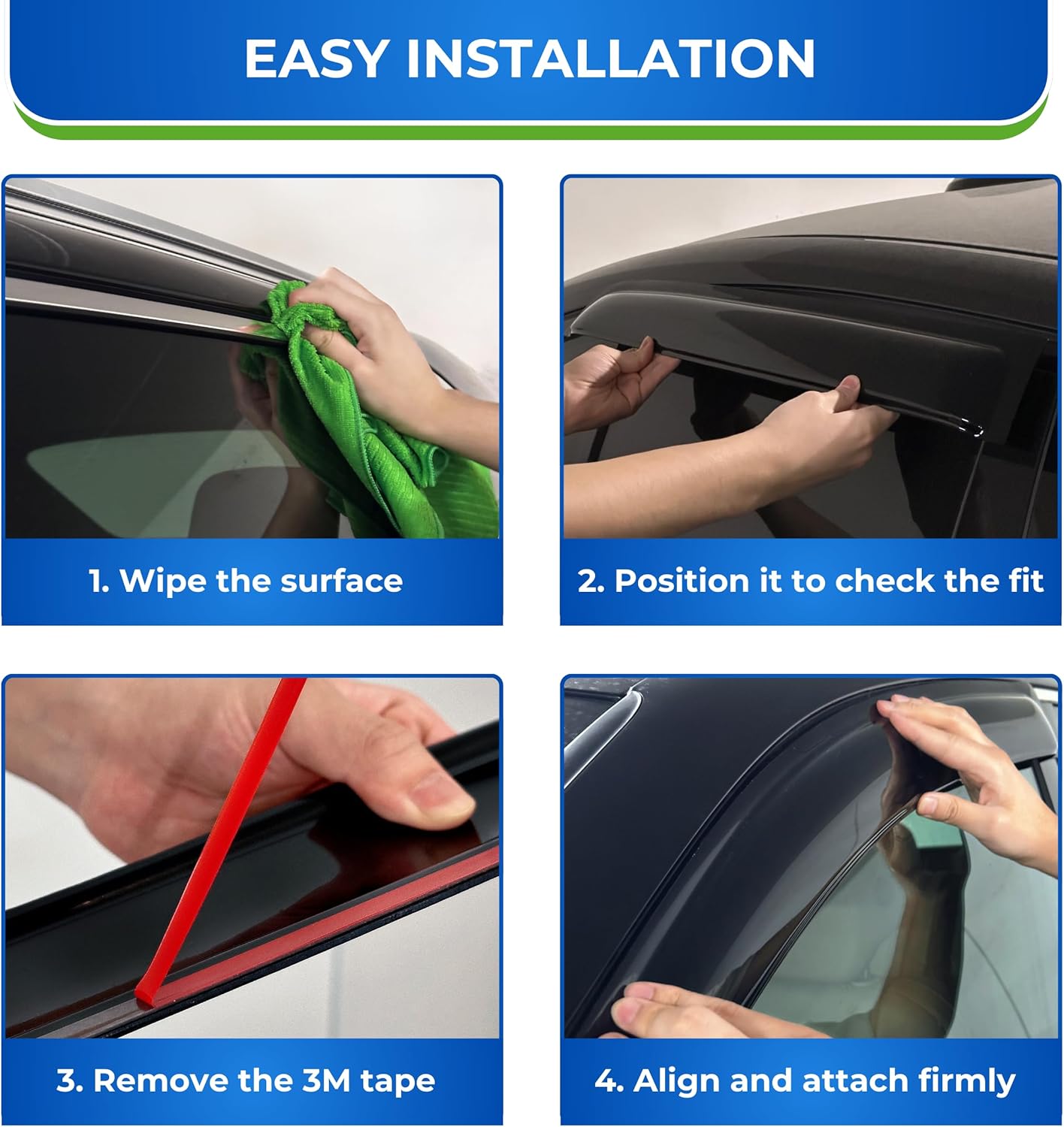 KPY Window Visor Compatible with Chevrolet Colorado Crew Cab 2015-2022, GMC Canyon Crew Cab 2015-2022, Rain Guard Side Vent Deflectors Tape-On Style, 2015 2016 2017 2018 2019 2020 2021 2022