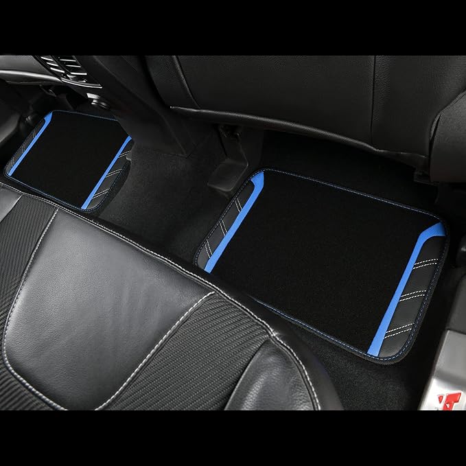 CAR PASS Leather Steering Wheel Cover and Waterproof Car Floor Mats,Microfiber Universal Car Combo Fit for 95% Sedan,SUV,Cars,14.5-15inch Sporty Anti-Slip Safety Comfortable Design(Black&Blue)