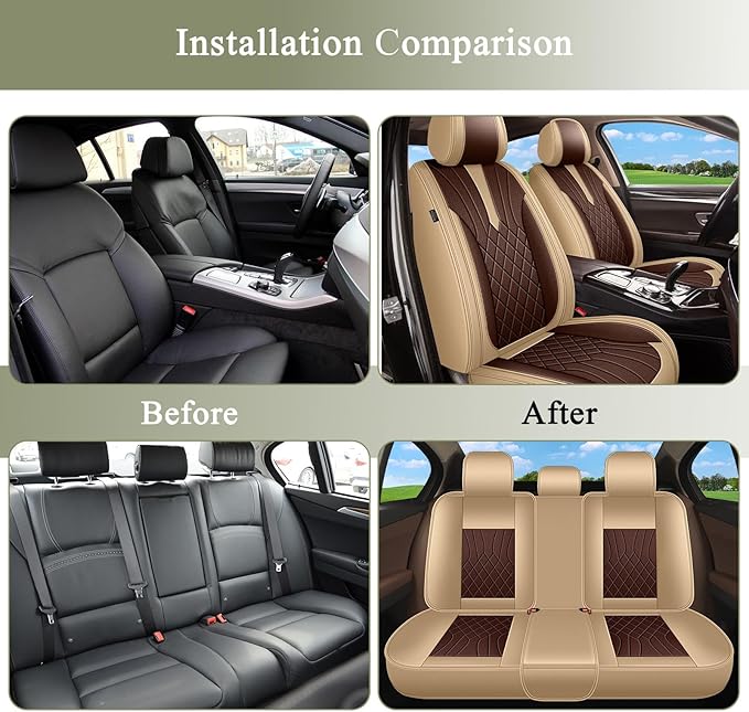 Breathable Car Seat Covers for Subaru Impreza 2025 2024 2023 2022 2021 2020 2019 2018 2017 2016 2015 2014 2013 2012, Perforated Leather Full Set 5 Seats, for Subaru Impreza Accessories (Beige&Brown)