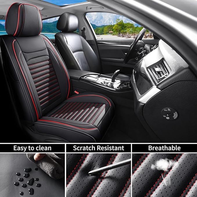 Car Seat Covers Full Set Fit for Toyota Corolla Cross 2021-2025,2026, Premium Faux Leather Car Seat Protector,Breathable Anti-Slip Full Wrapping Edge Seat Covers(Black&Red,Full Set)