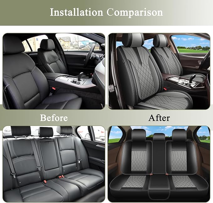 Car Seat Covers for Subaru Crosstrek 2016-2024 2025 2026: Full Set 5 Seats Breathable Perforated Faux Leather Automotive Seat Cover (Black&Grey)