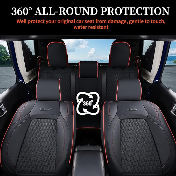 Coverado Seat Covers for Jeep Wrangler, Car Seat Covers Full Set 4 Door JL Accessories Custom Fit for Rubicon Sahara Sport S Altitude Willys Unlimited 2018 2019 2020 2021 2022 2023 2024 (Red Line)