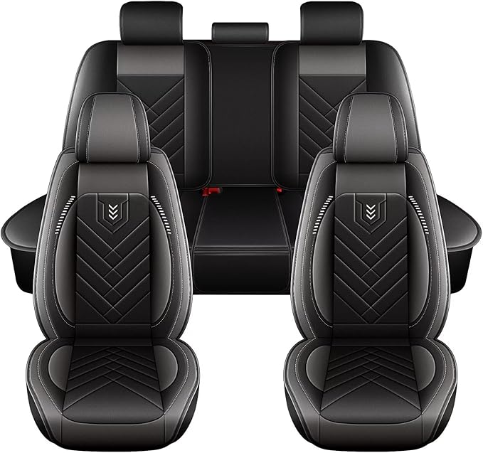 AOMSAZTO Car Seat Covers Full Set for Toyota Avalon 2001-2022: Faux Leather Automotive Seat Cover Waterproof Compatible Airbag(5 Seats, Black&Grey)